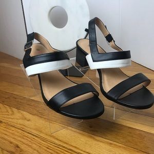 Black and White block heel sandals